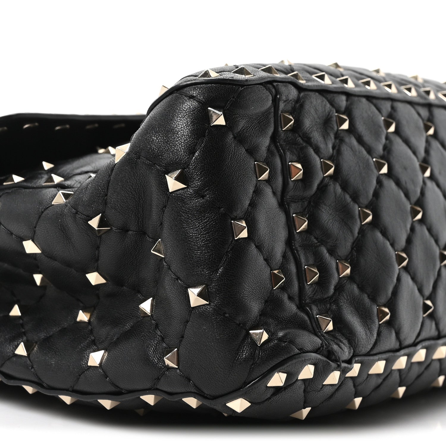 Craquele Nappa Large Rockstud Spike Shoulder Bag Black
