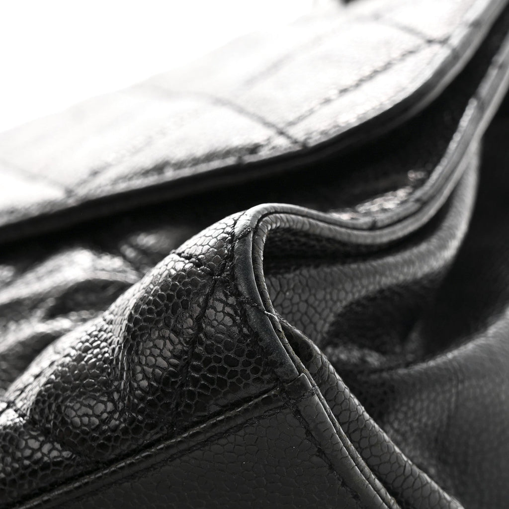 Crumpled Grained Calfskin Jumbo CC Crave Flap Black