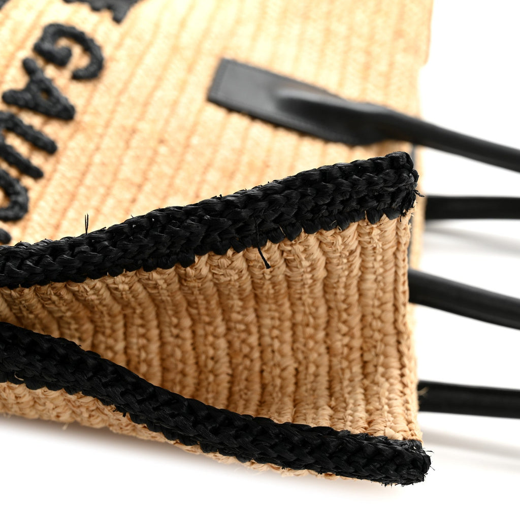 Raffia Calfskin Rive Gauche Tote Naturale Black