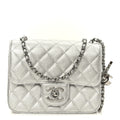 Metallic Caviar Quilted Mini Square CC Slide Flap Silver