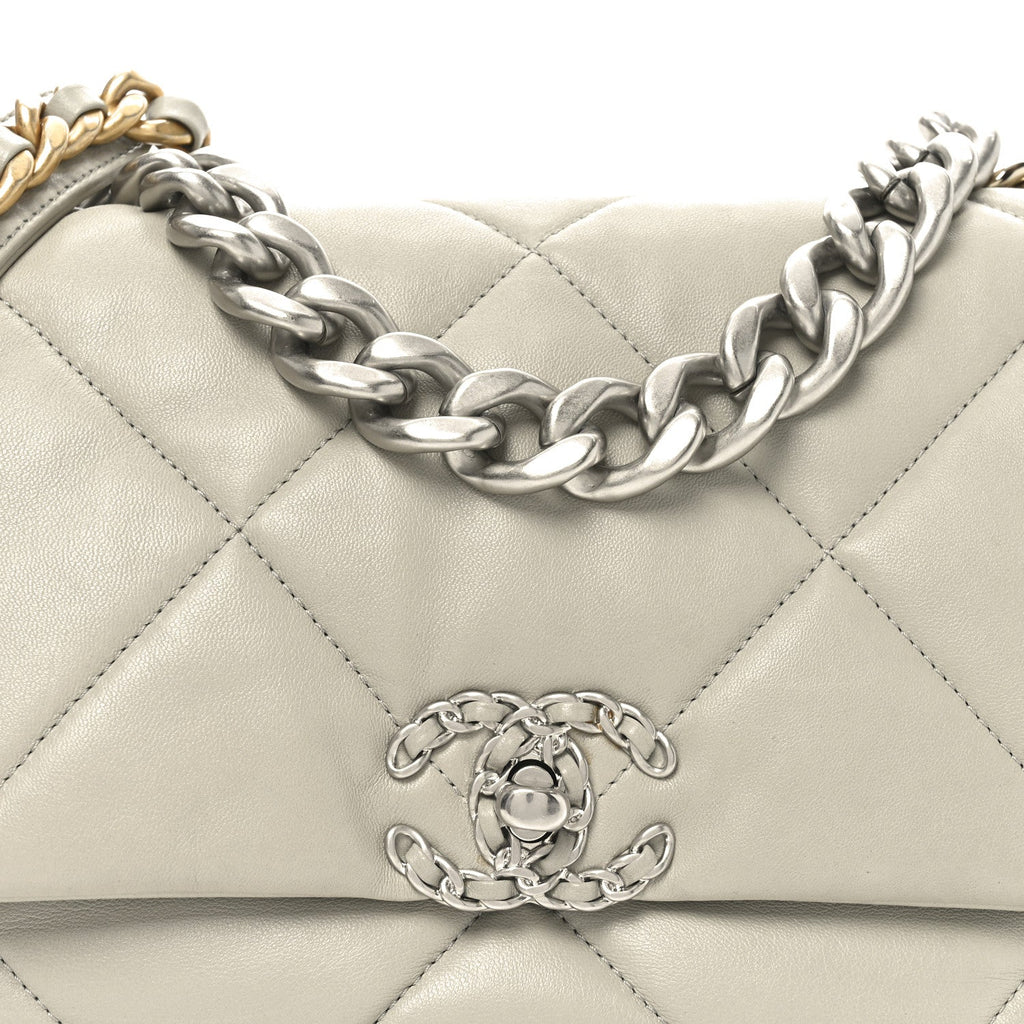 Lambskin Quilted Large Chanel 19 Flap Grey