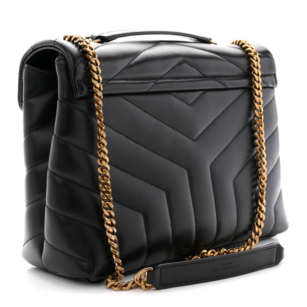 Calfskin Y Quilted Monogram Small Loulou Chain Satchel Black