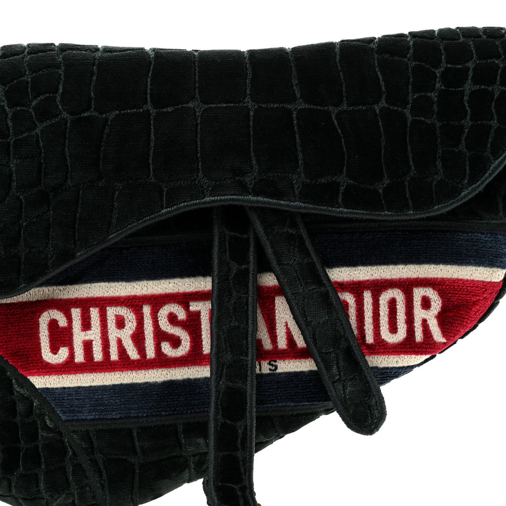 Velvet Crocodile Effect Saddle Bag Green