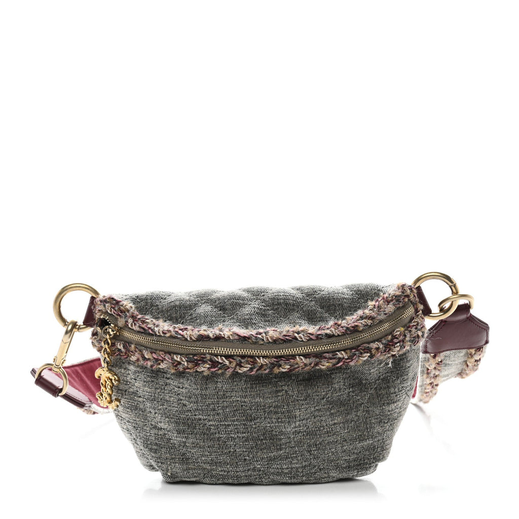 Wool Velvet Quilted Parisian Stroll Belt Bag Grey