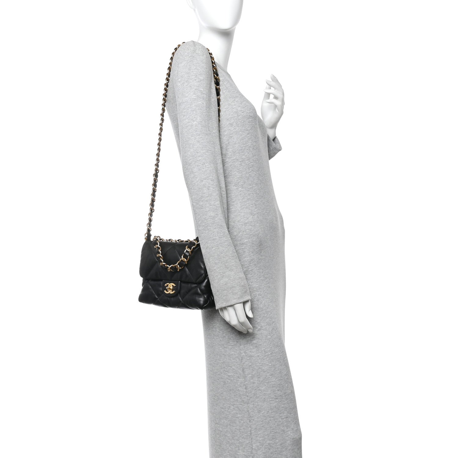 Lambskin Quilted Small Chain Top Handle Flap Black