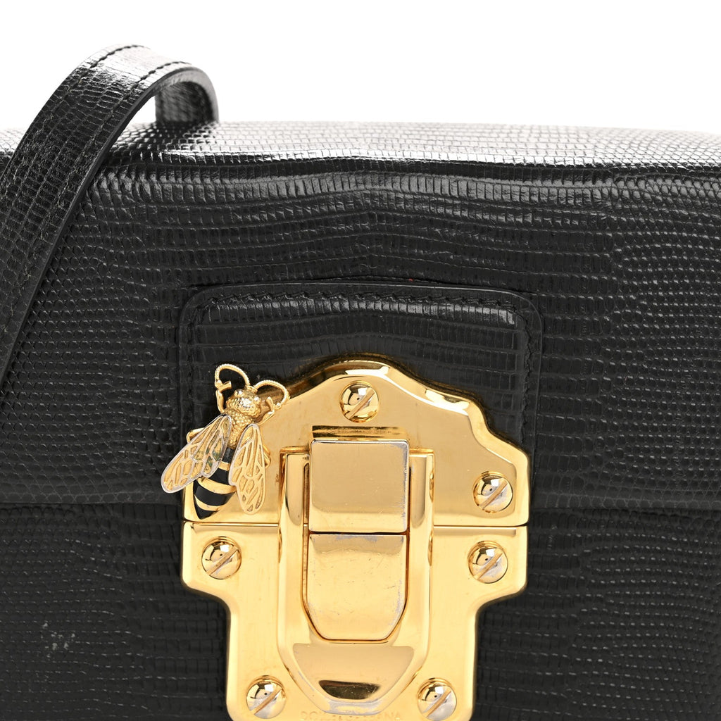 Calfskin Iguana Embossed Mini Lucia Satchel Black