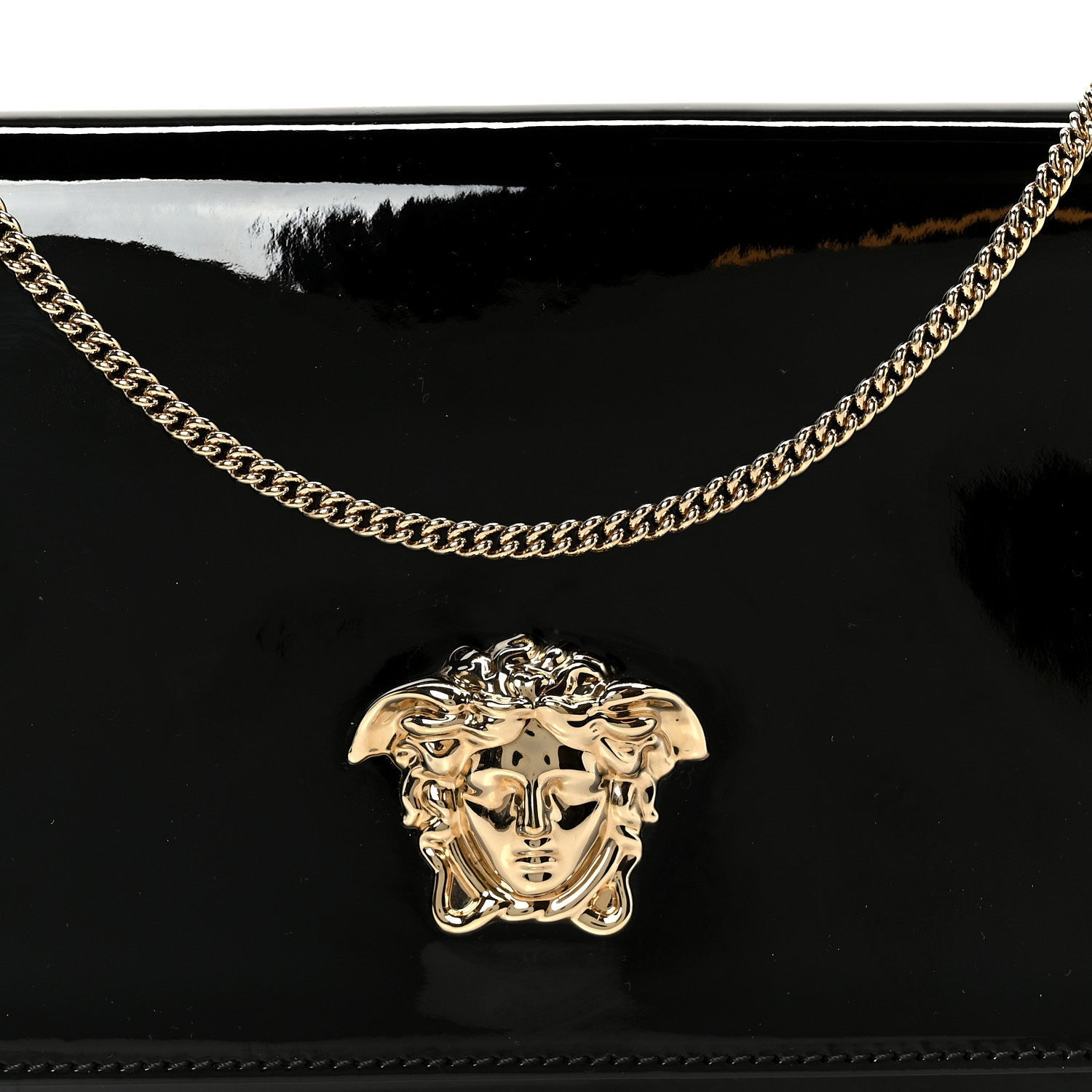 Patent Palazzo Medusa Chain Evening Bag Black