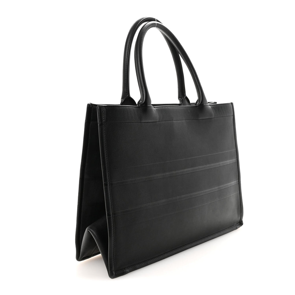 Calfskin Embossed Medium Book Tote Black