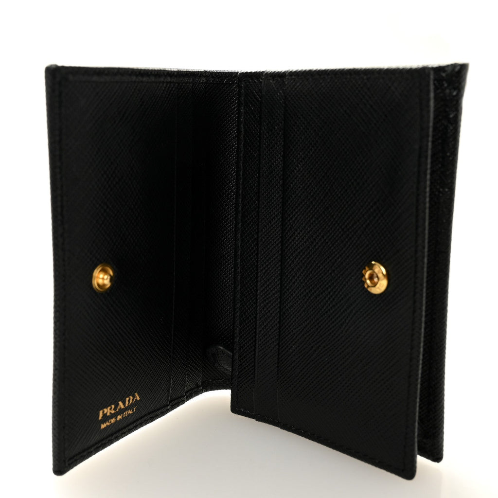 Saffiano Small Triangle Bi-Fold Wallet Black
