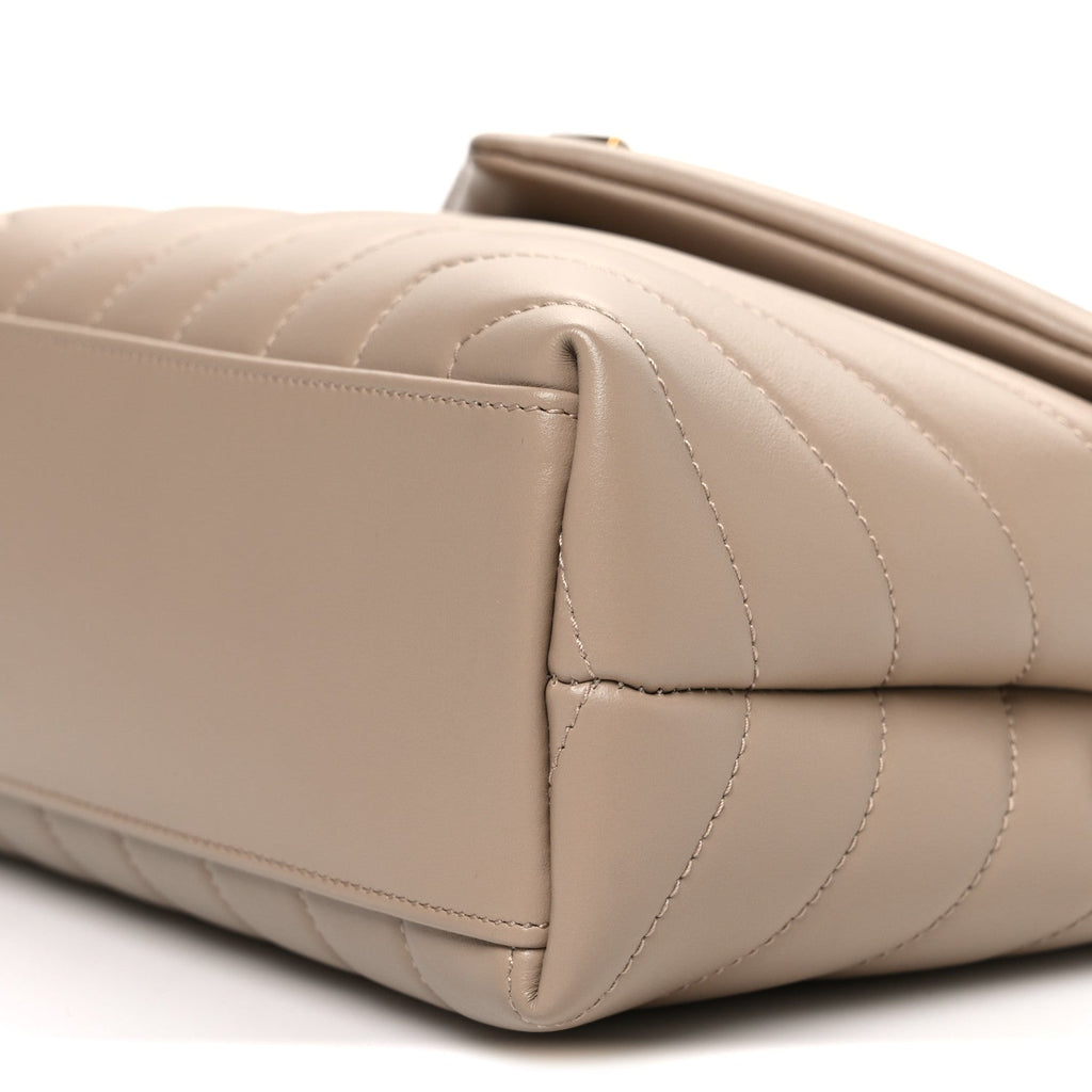 Calfskin Y Quilted Monogram Small Loulou Chain Satchel Dark Beige