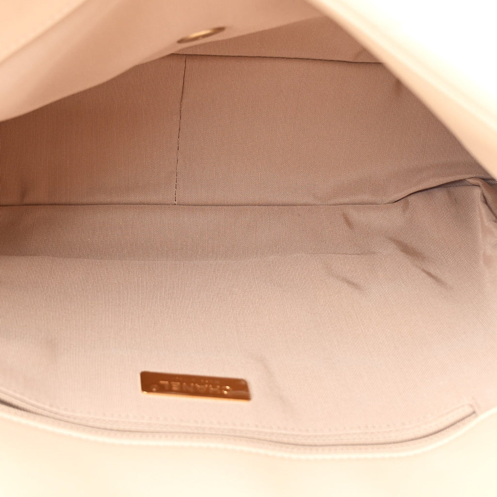 Goatskin Quilted Maxi Chanel 19 Flap Beige