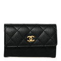 Caviar Quilted Flap  Holder Wallet Black