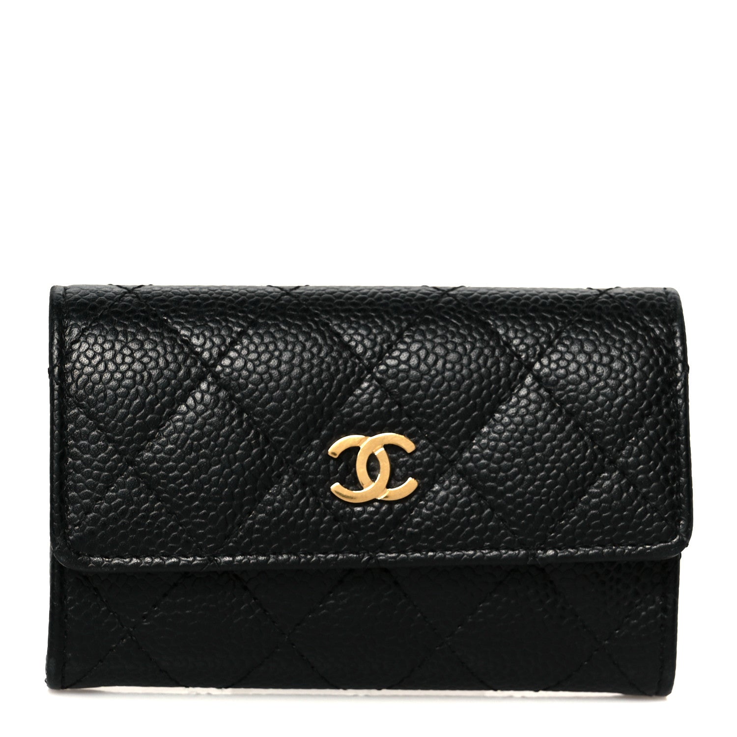 Caviar Quilted Flap  Holder Wallet Black