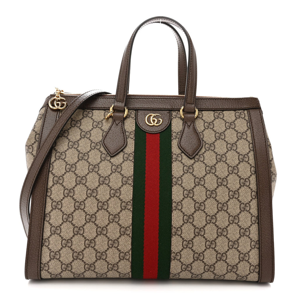 GG Supreme Monogram Web Medium Ophidia Tote Bag Brown