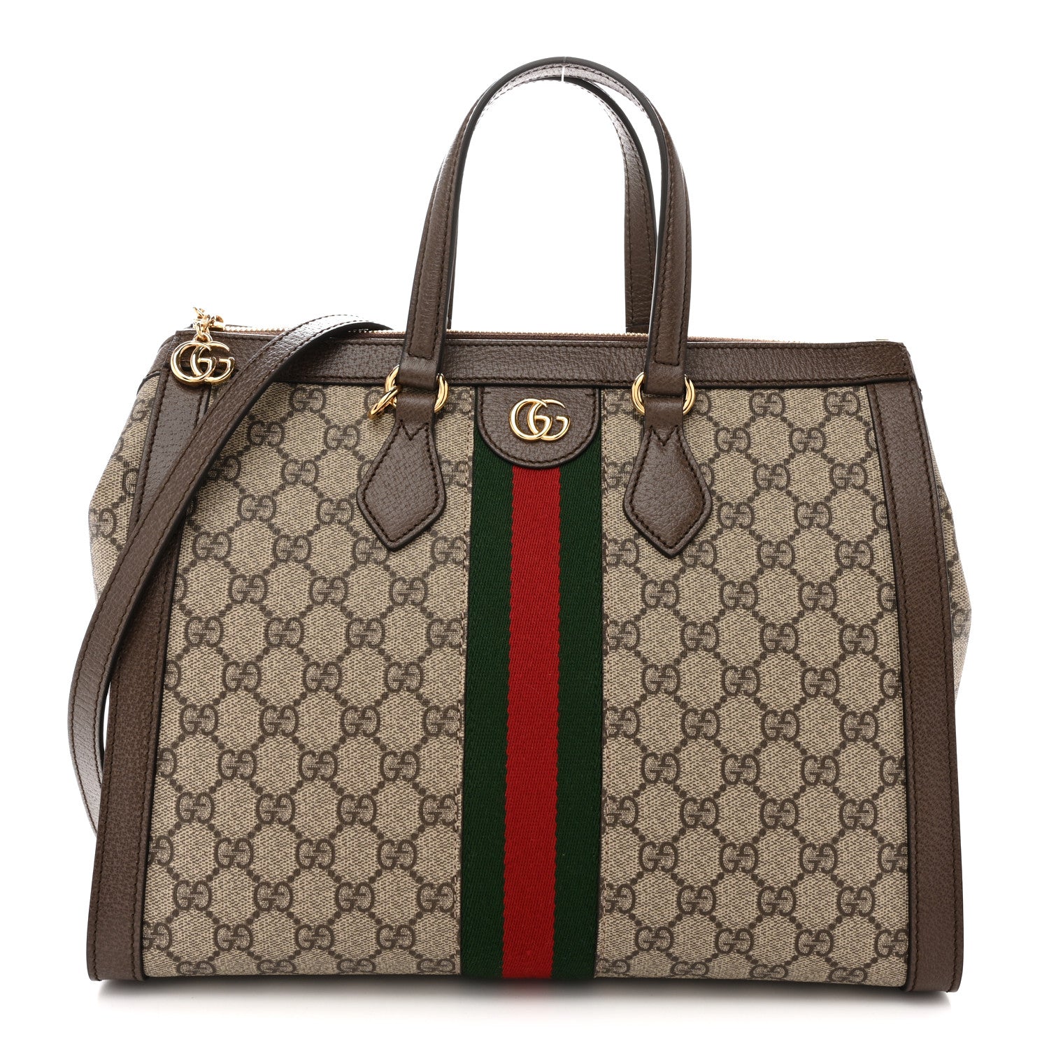GG Supreme Monogram Web Medium Ophidia Tote Bag Brown