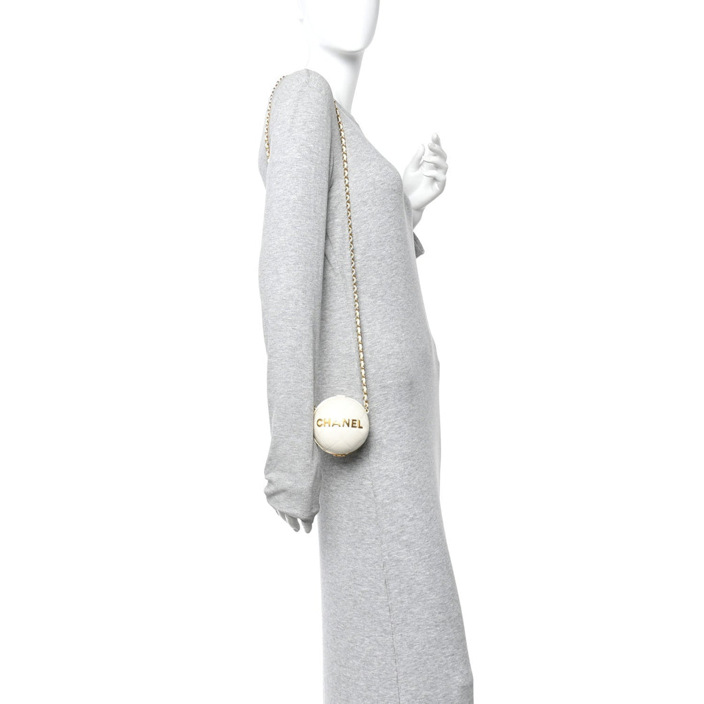 Lambskin Quilted Sphere Minaudiere Chain Clutch White