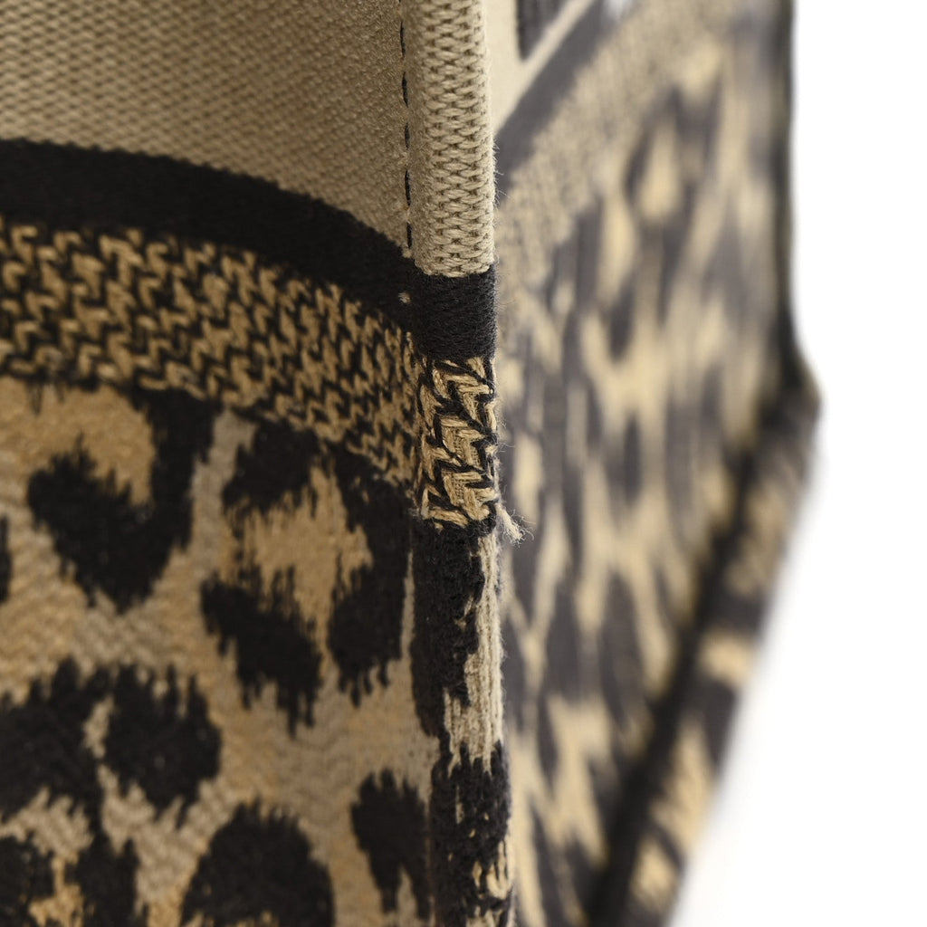 Canvas Mizza Embroidered Small Leopard Book Tote Beige