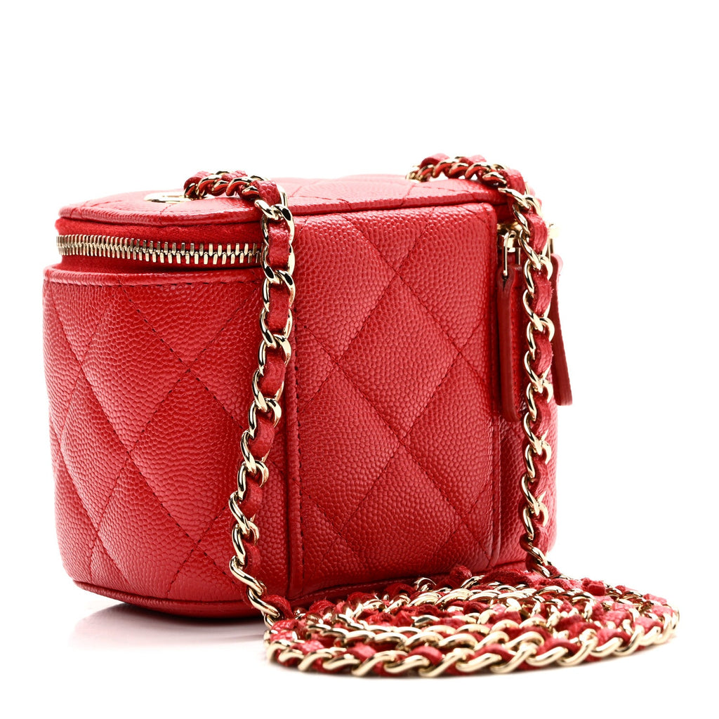 Caviar Quilted Mini Vanity Case With Chain Red