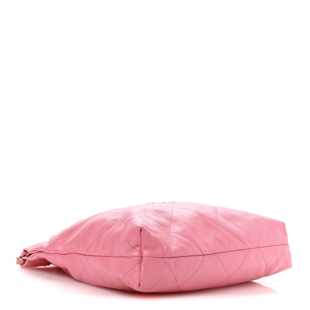 Shiny Calfskin Quilted Chanel 22 Drawstring Bag Pink