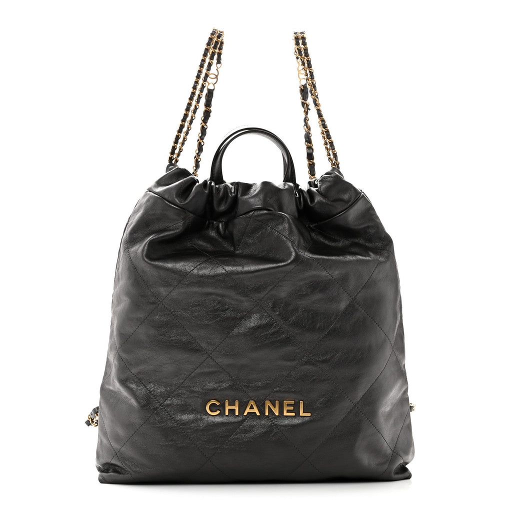 Shiny Calfskin Quilted Chanel 22 Backpack Grey