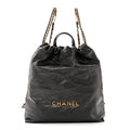 Shiny Calfskin Quilted Chanel 22 Backpack Grey