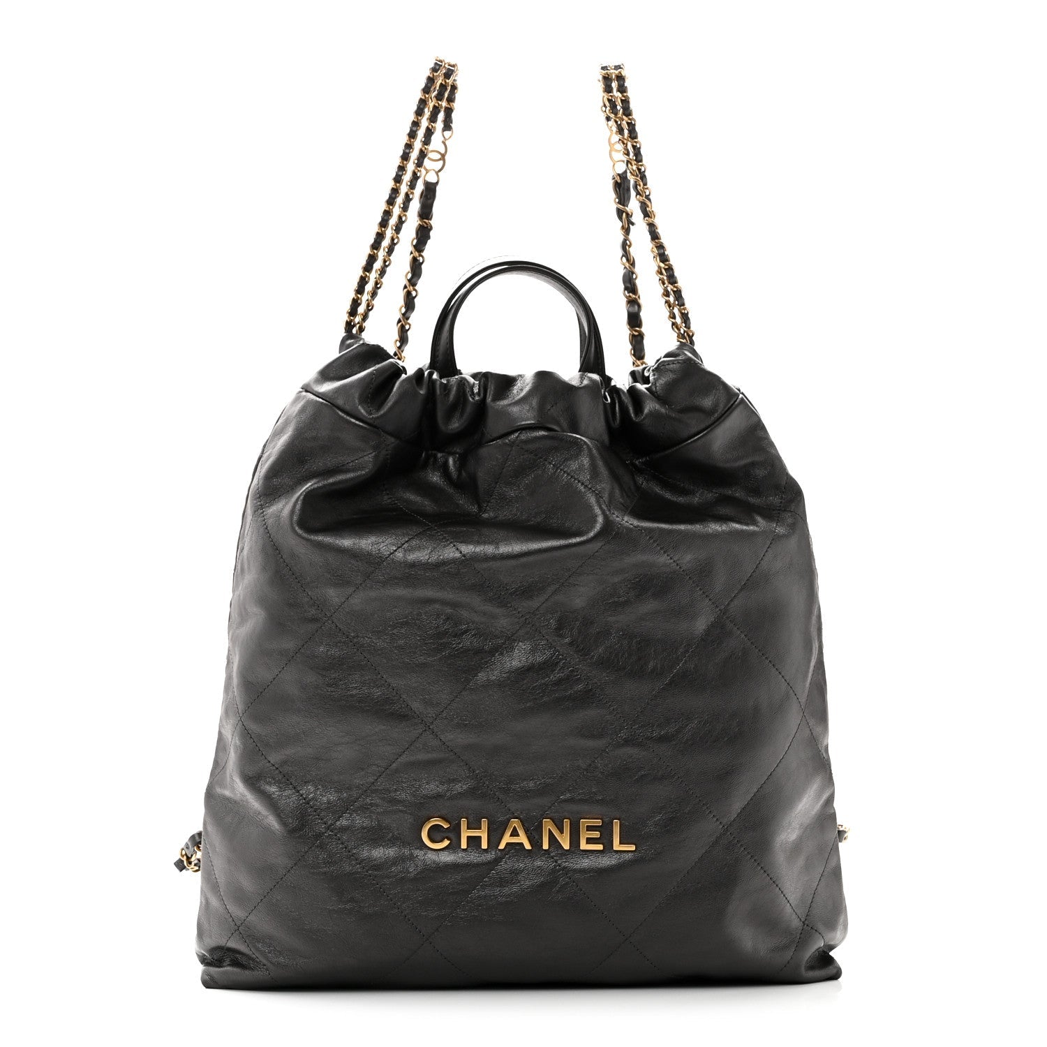 Shiny Calfskin Quilted Chanel 22 Backpack Grey