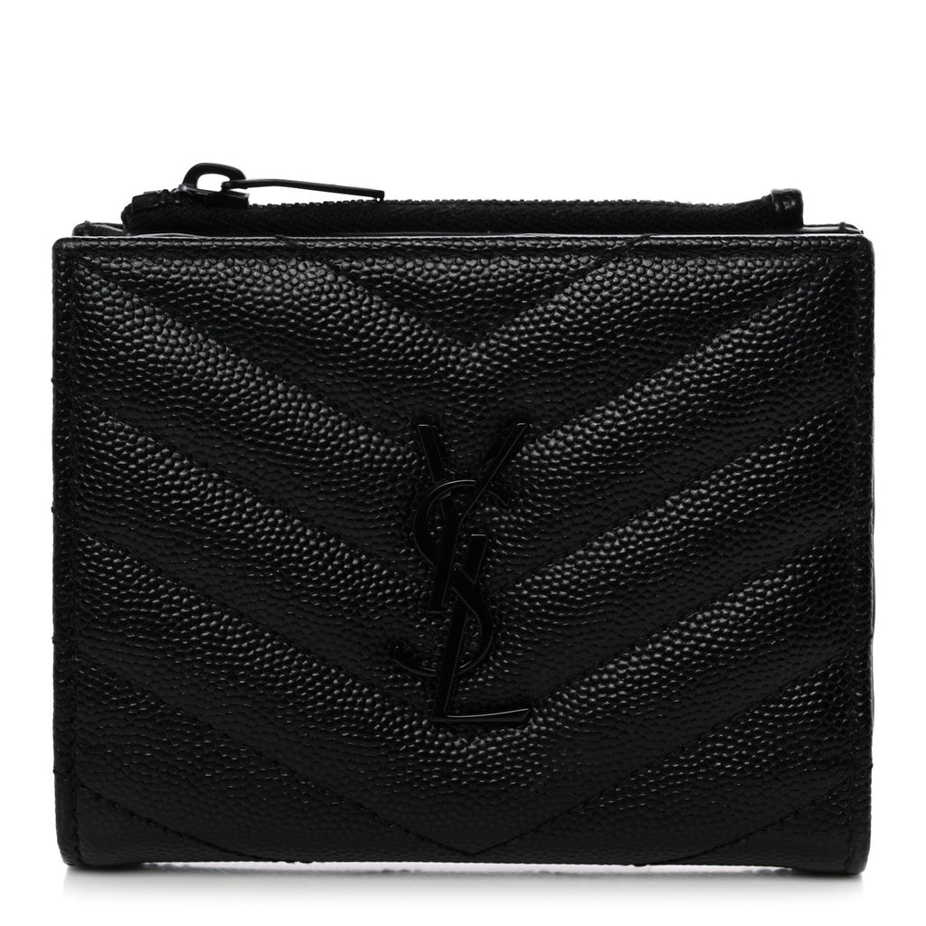 Grain De Poudre Matelasse Chevron Monogram Zipped Two-Part Wallet Black