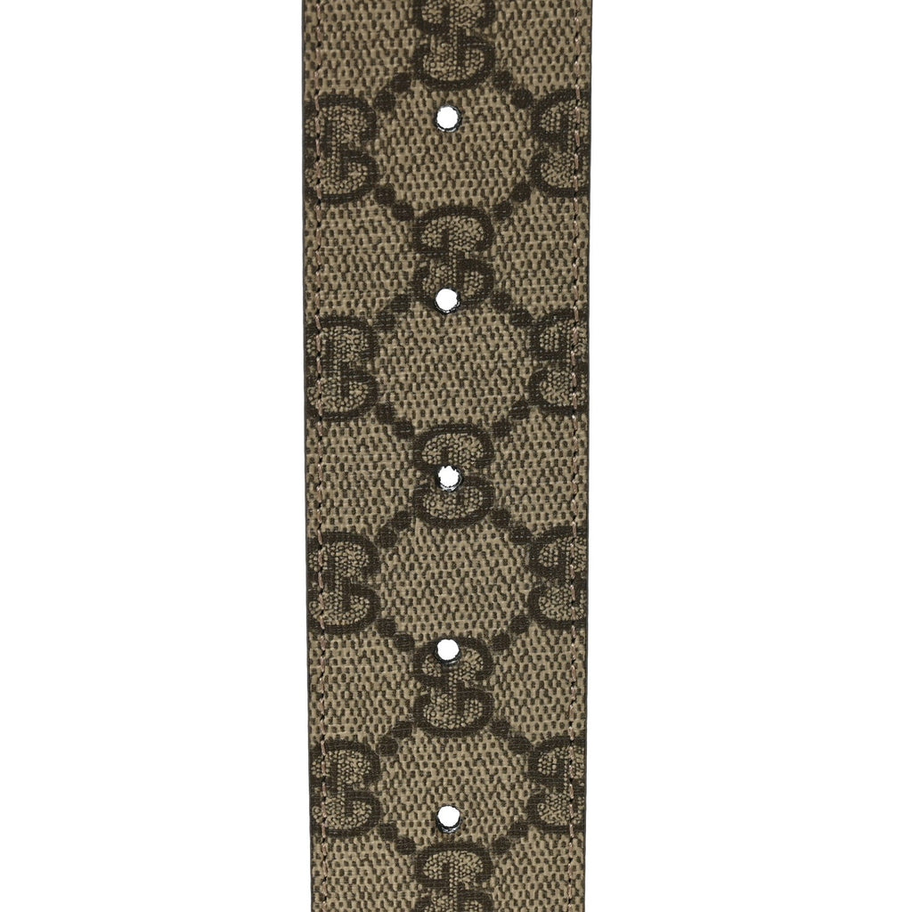 GG Supreme Monogram Plutone Calfskin Enamel Double G 40mm Belt 85 34 Beige Ebony Camelia