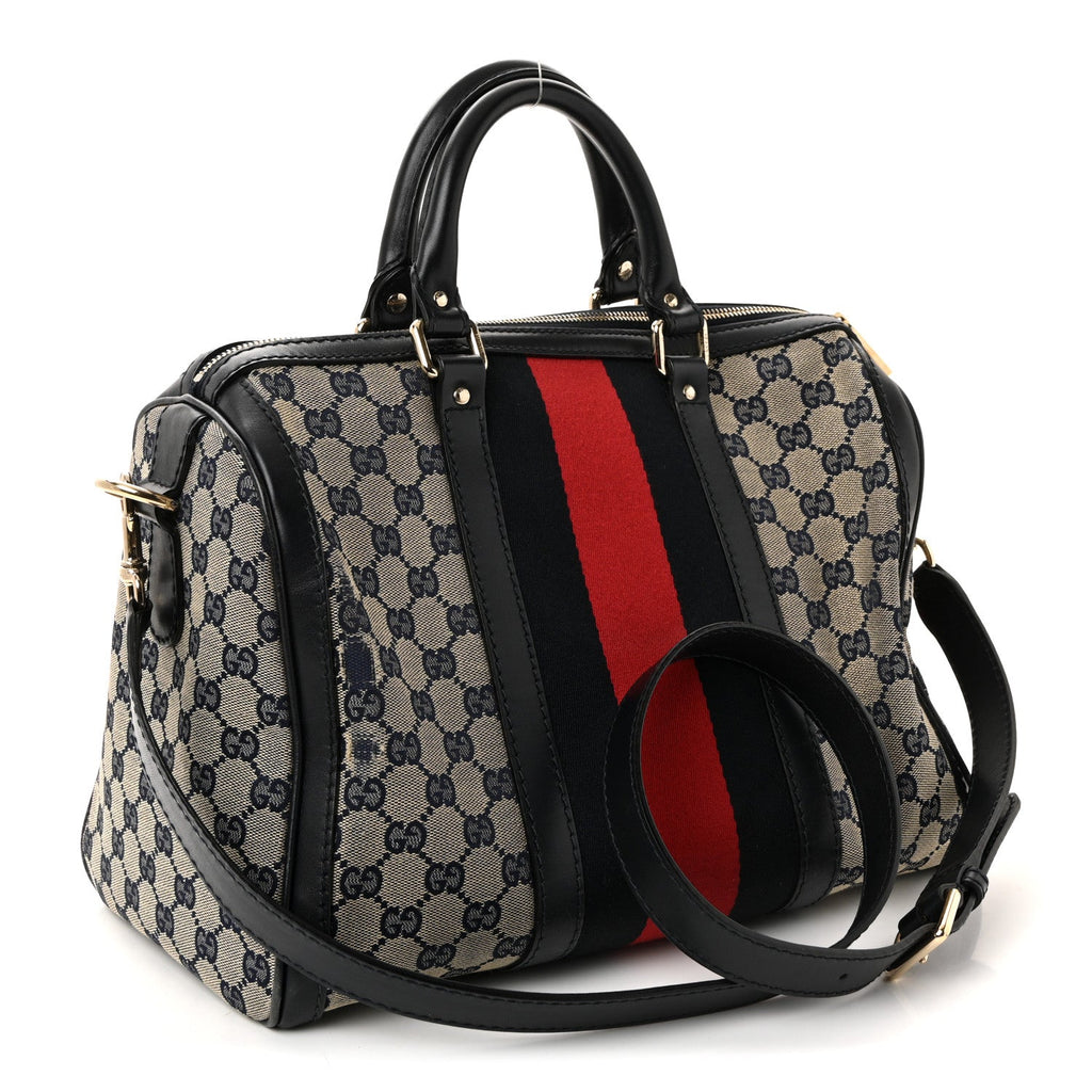 Monogram Selleria Calfskin Vintage Web Medium Boston Beige Blue