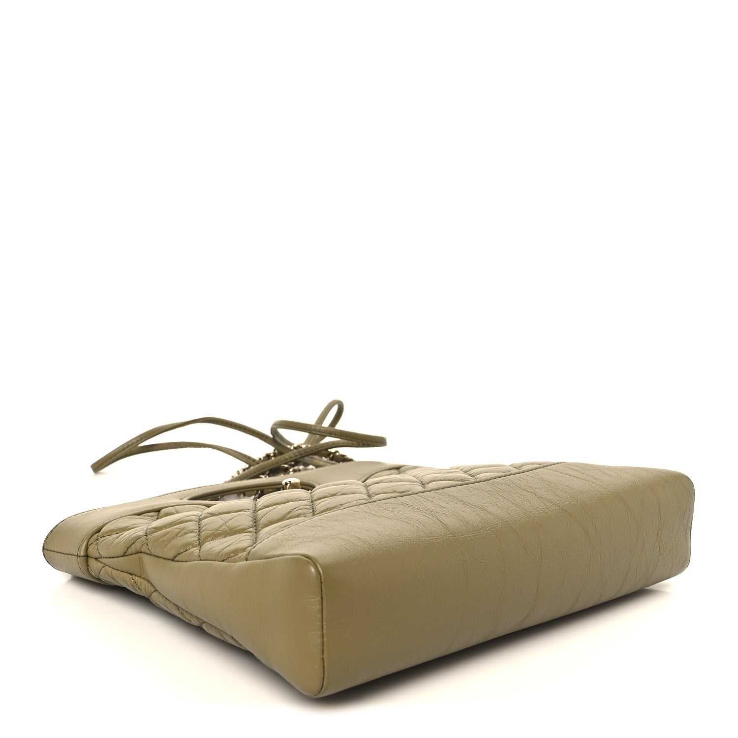 Shiny Crumpled Calfskin Quilted Mini 31 Shopping Bag Khaki