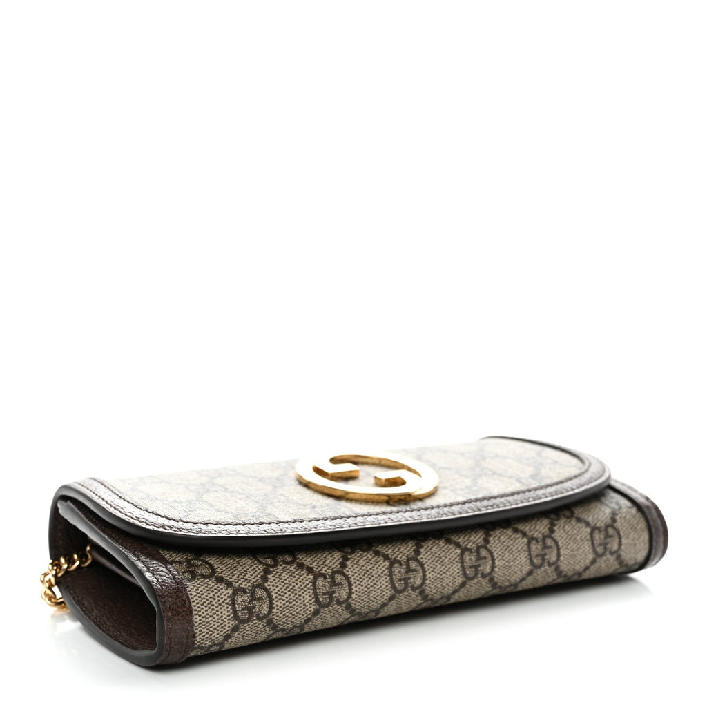GG Supreme Monogram Textured Dollar Calfskin Blondie Continental Chain Wallet Beige Ebony New Acero