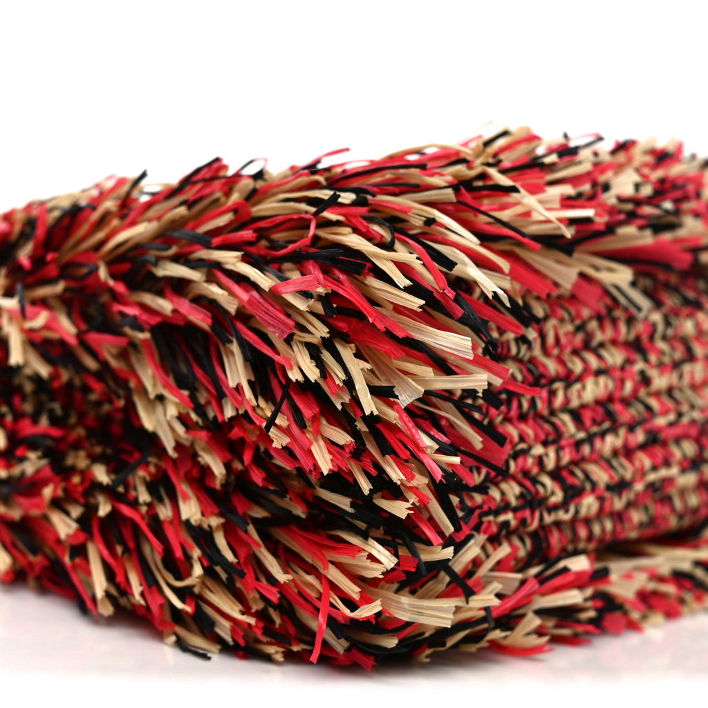 Raffia Fringe Nano Kelly Shopper Red Beige Black
