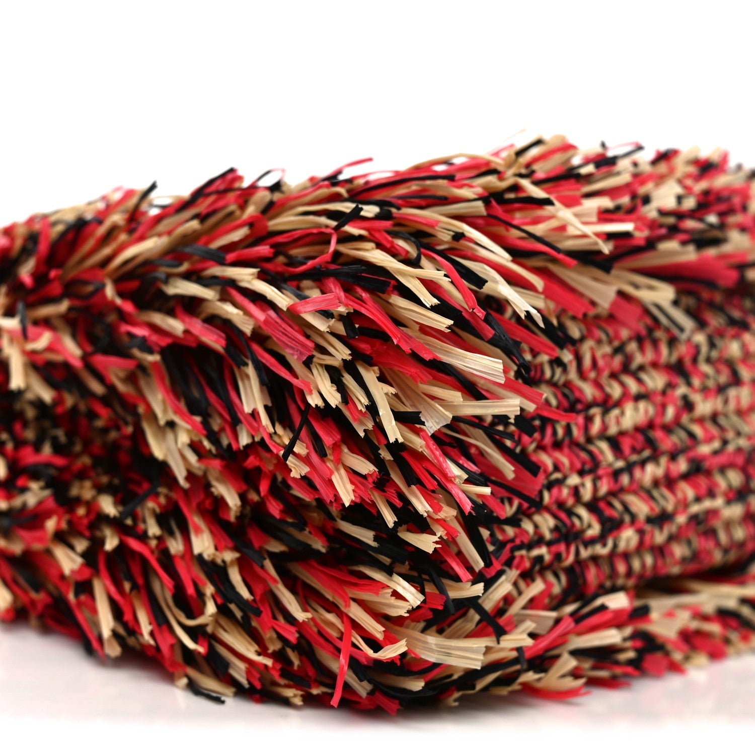 Raffia Fringe Nano Kelly Shopper Red Beige Black