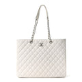 Calfskin Quilted Large Classic Shopping Tote White