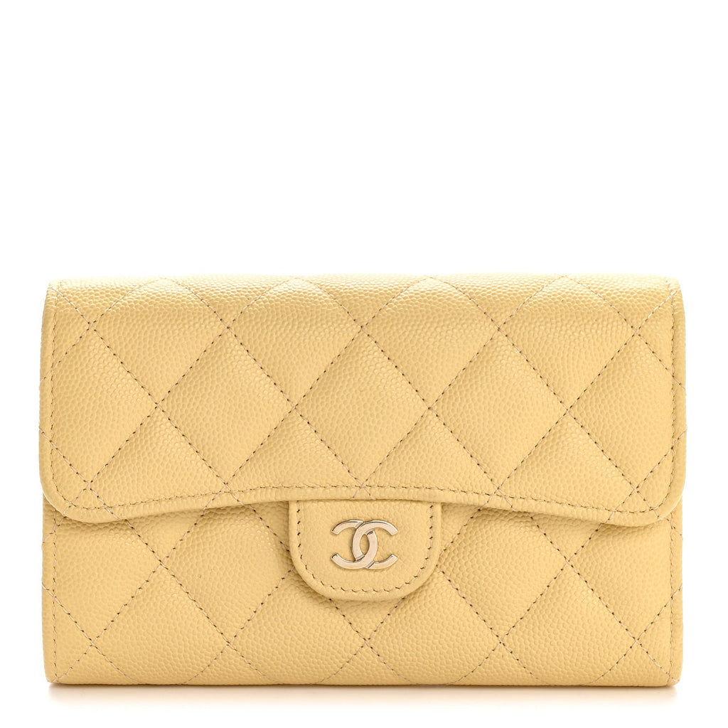 Caviar Quilted Medium Flap Wallet Light Yellow