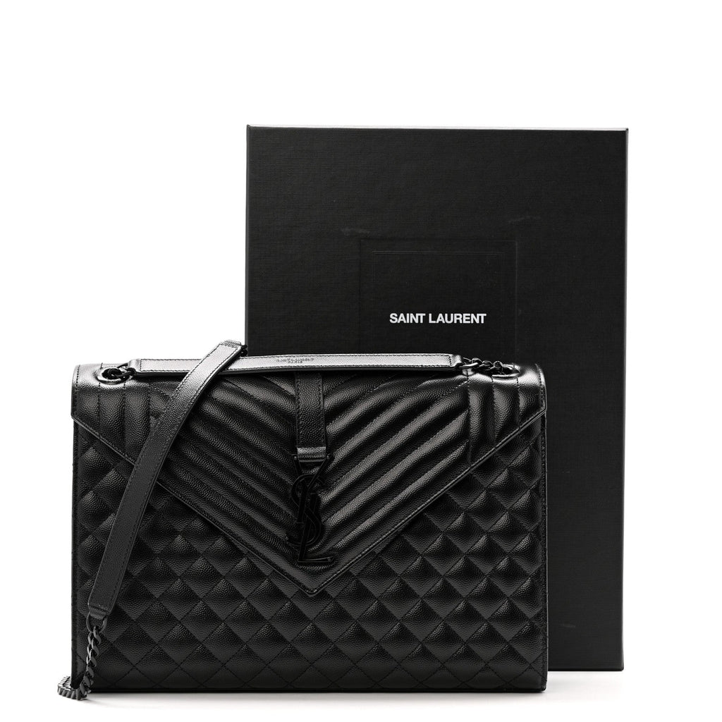 Grain De Poudre Textured Mixed Matelasse Large Triquilt Monogram Monochrome Satchel Black