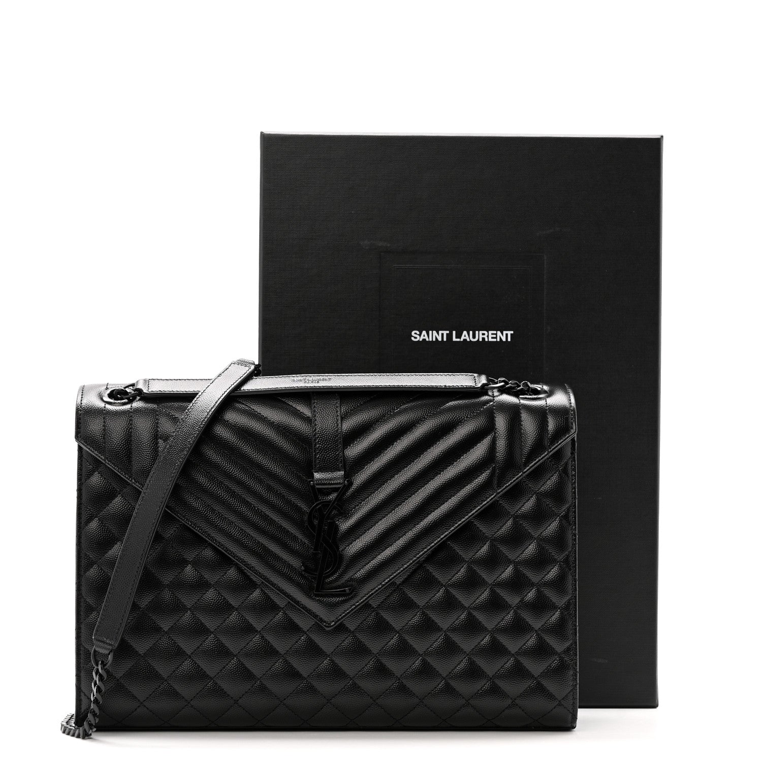 Grain De Poudre Textured Mixed Matelasse Large Triquilt Monogram Monochrome Satchel Black