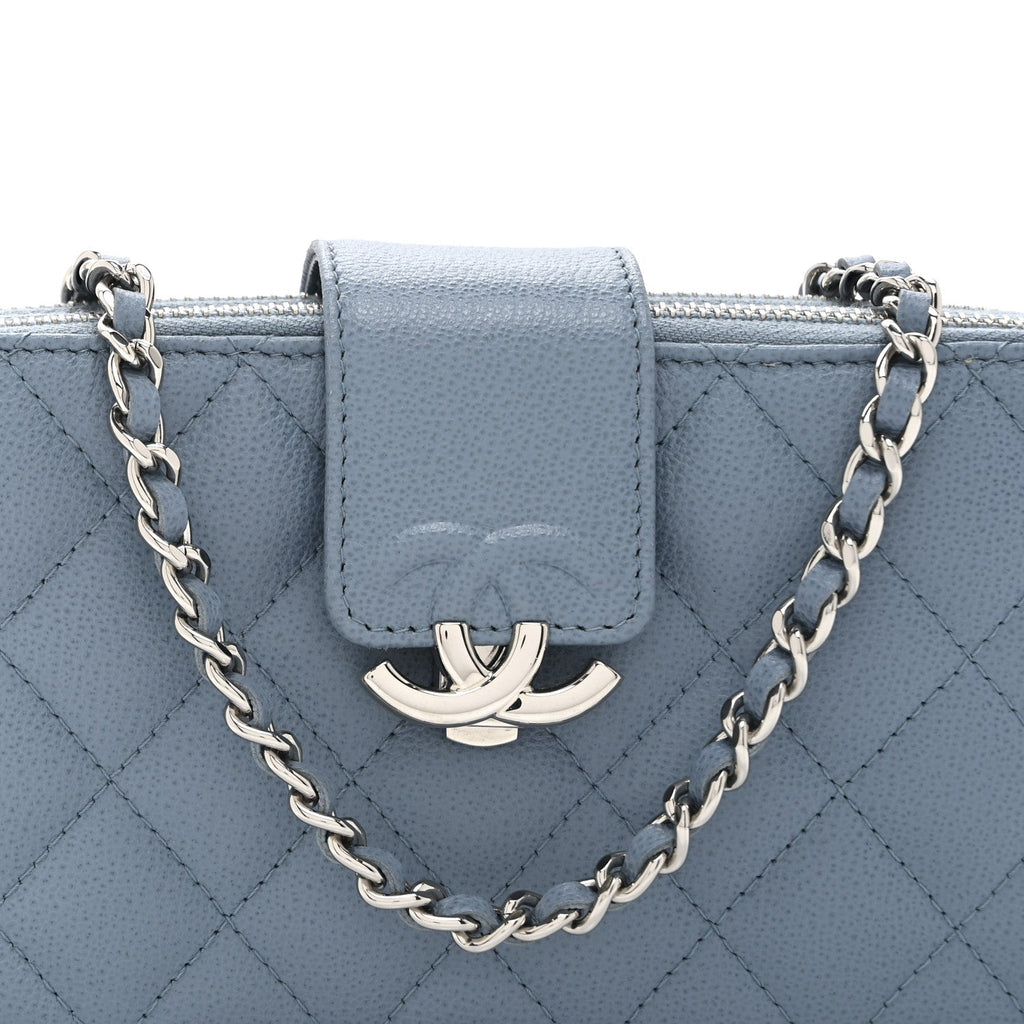 Caviar Quilted CC Box Clutch With Chain Blue