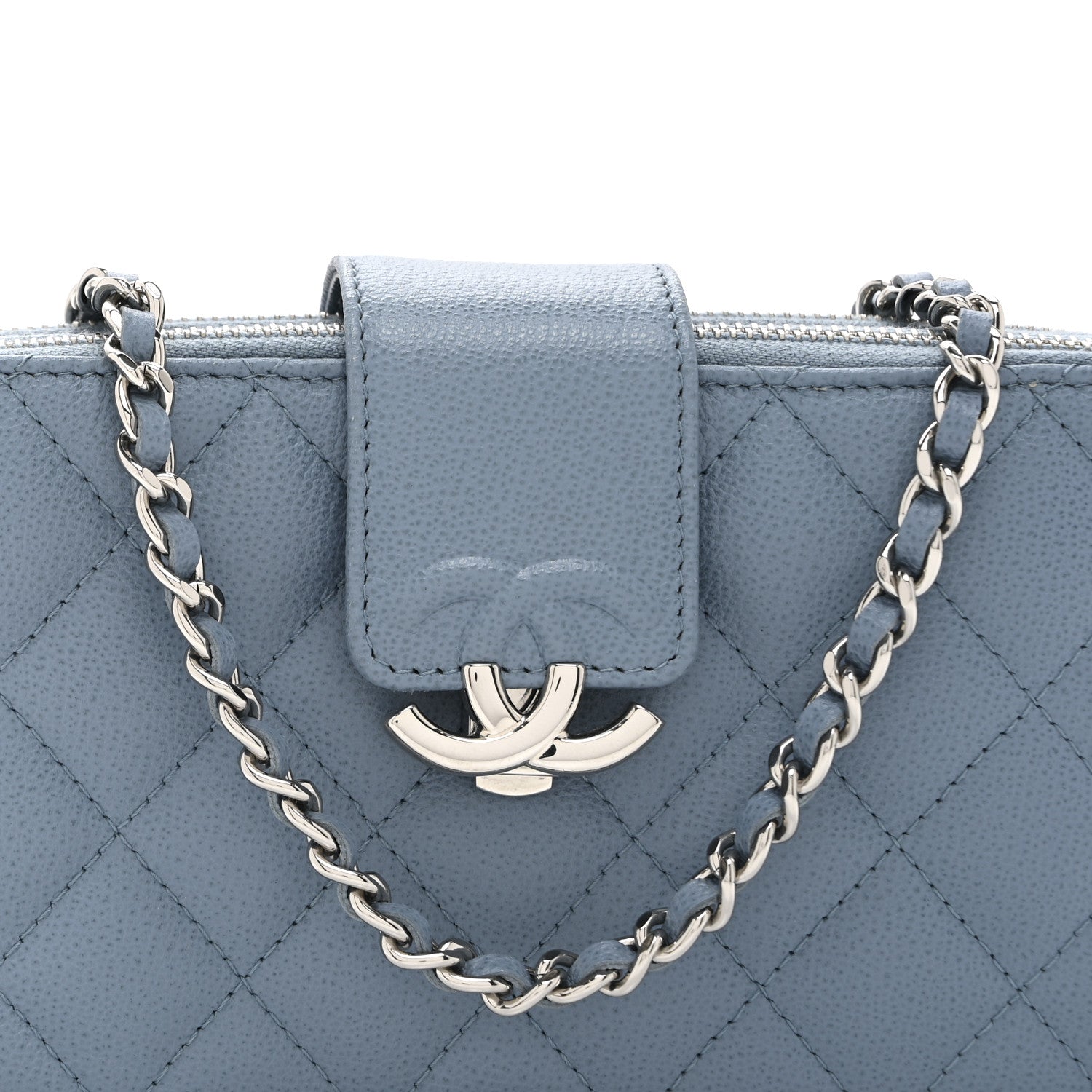 Caviar Quilted CC Box Clutch With Chain Blue