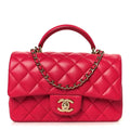 Lambskin Quilted Mini Top Handle Rectangular Flap Fuchsia