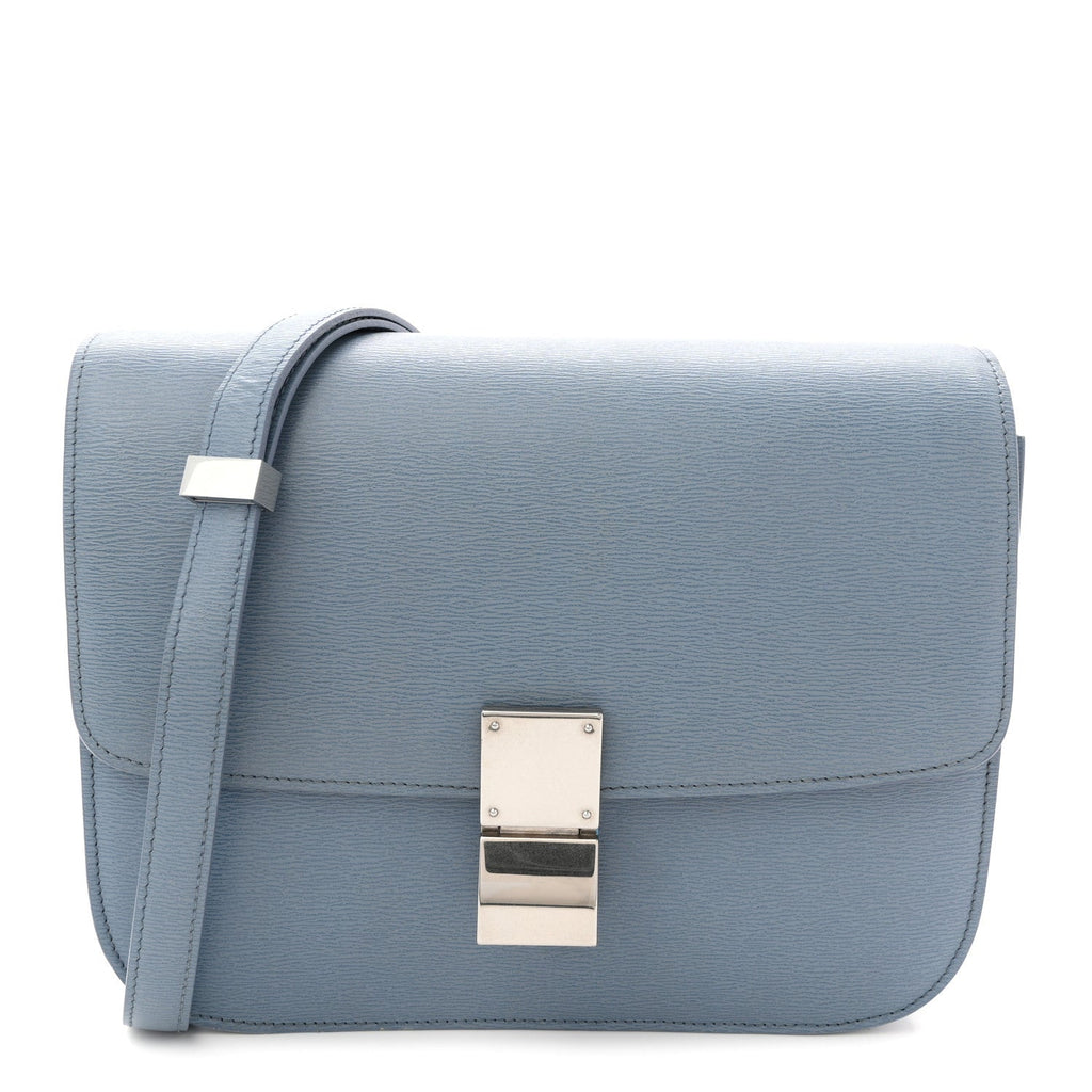Liege Calfskin Medium Classic Box Flap Bag Slate Blue