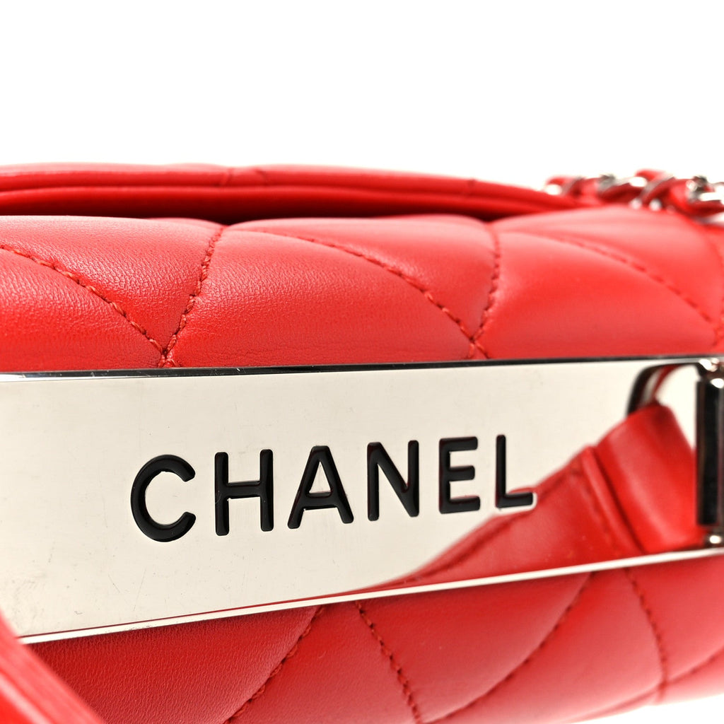 Lambskin Quilted Small Trendy CC Flap Dual Handle Bag Red