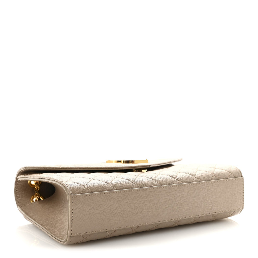 Grain De Poudre Textured Mixed Matelasse Medium Triquilt Monogram Satchel Dark Beige