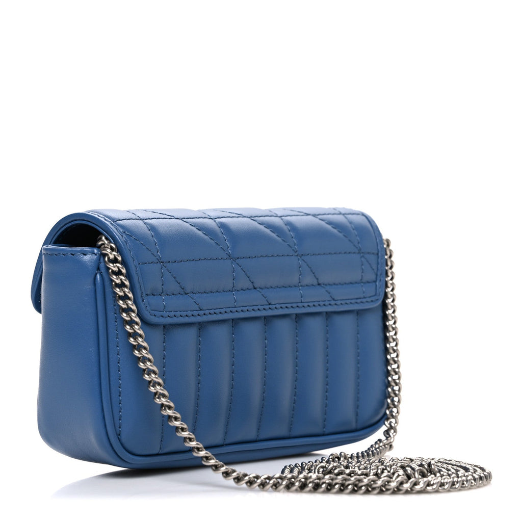 Calfskin Matelasse Aria Super Mini GG Marmont Shoulder Bag Clear Blue
