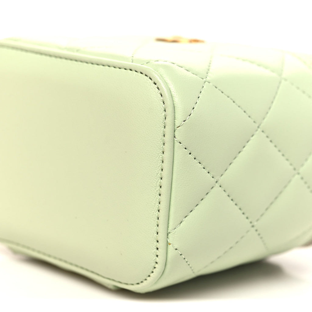 Lambskin Quilted Pearl Crush Mini Vanity Case With Chain Light Green
