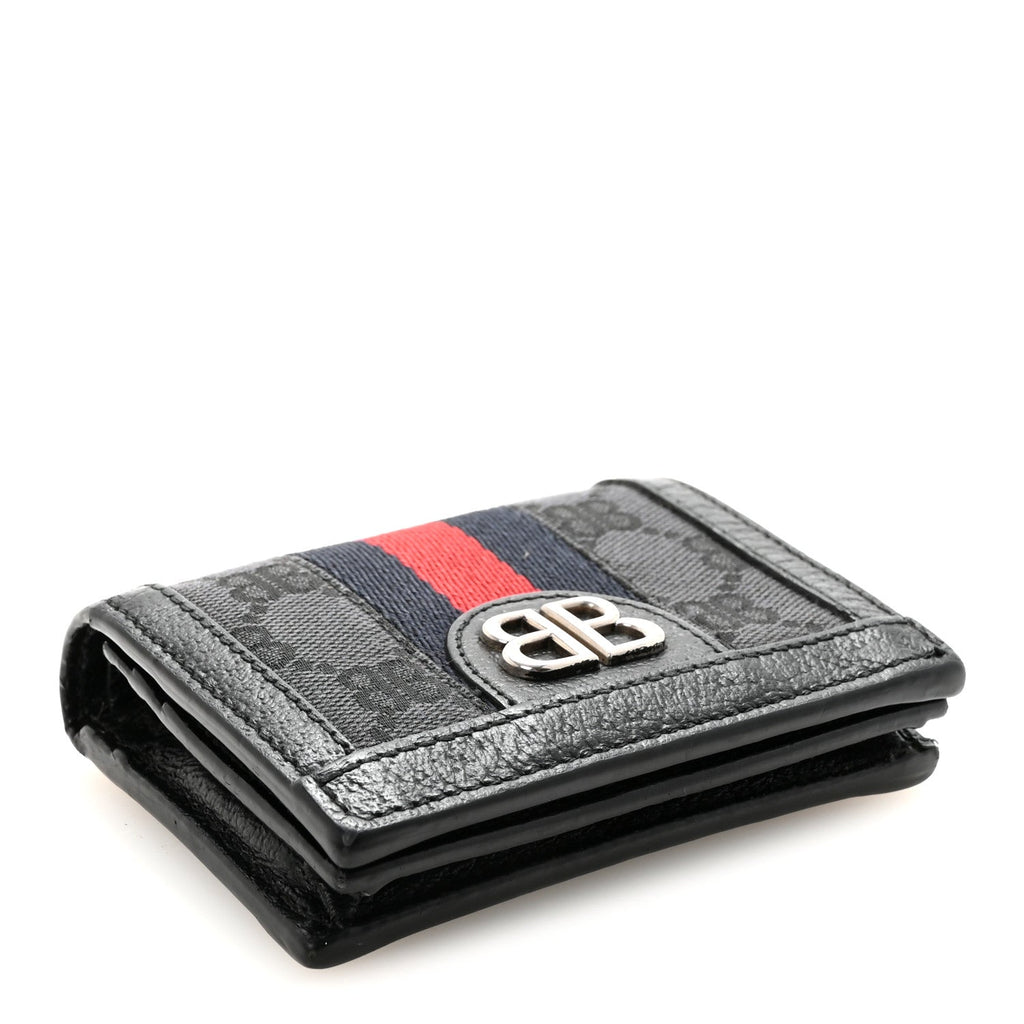 X BALENCIAGA BB Monogram Web Ophidia  Case Wallet Black