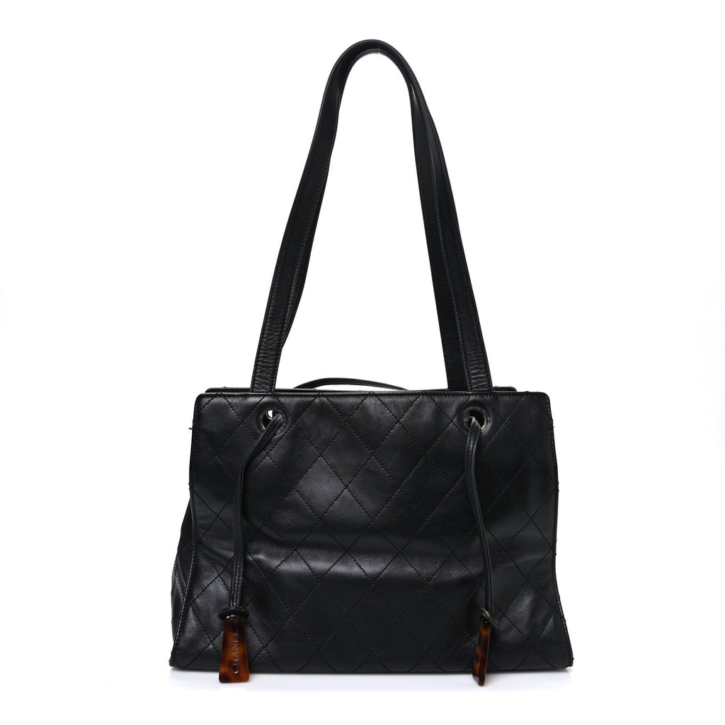 Lambskin Diamond Stitched Shoulder Bag Black