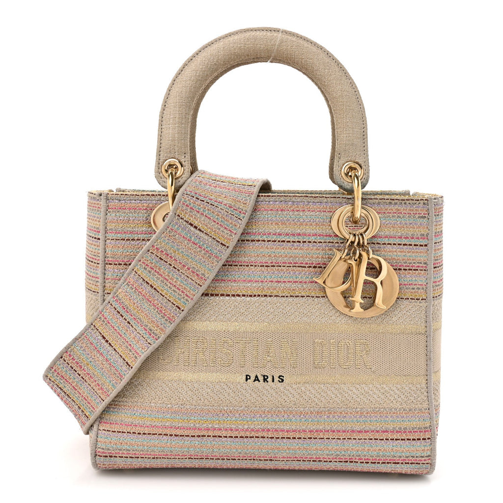 Canvas Embroidered Medium Lady D-Lite Beige Multicolor