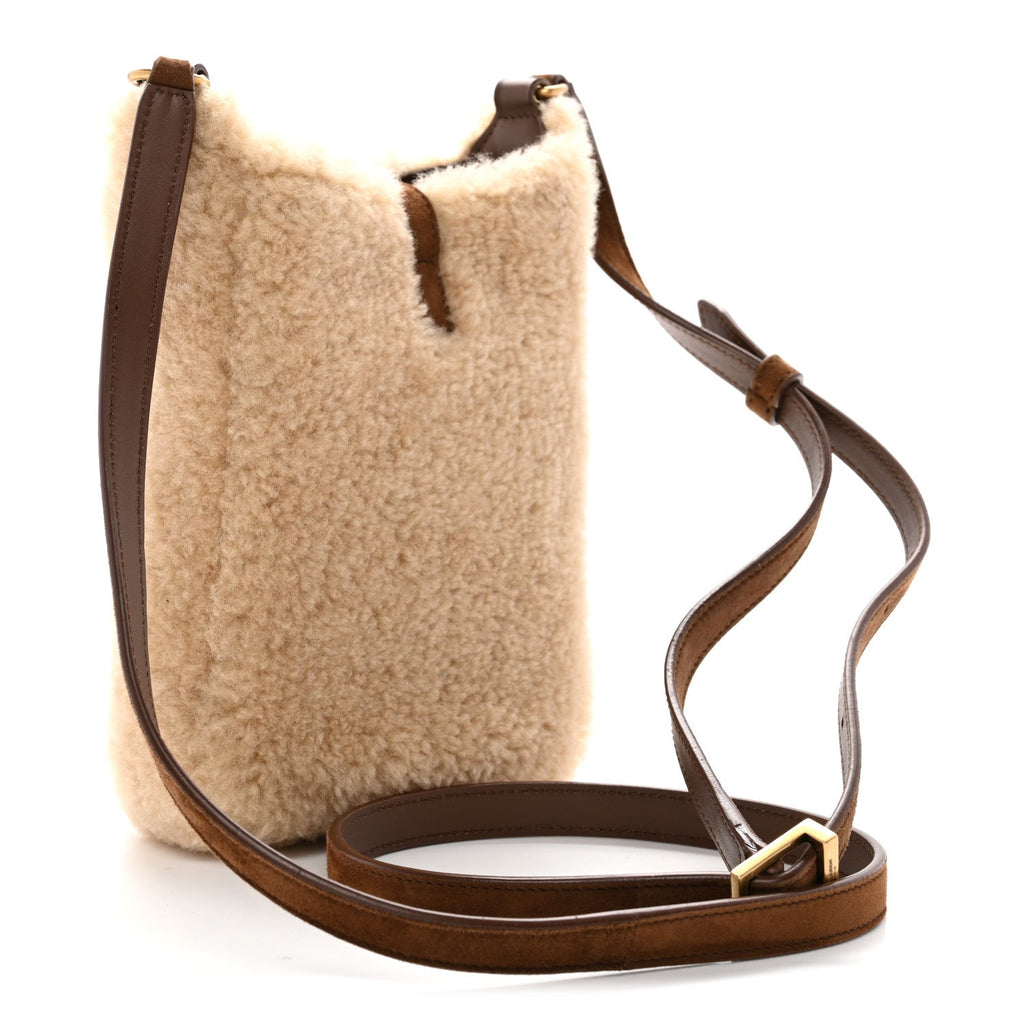 Shearling Suede Mini Le 5 A 7 Vertical Hobo Natural Beige Dark Cigar
