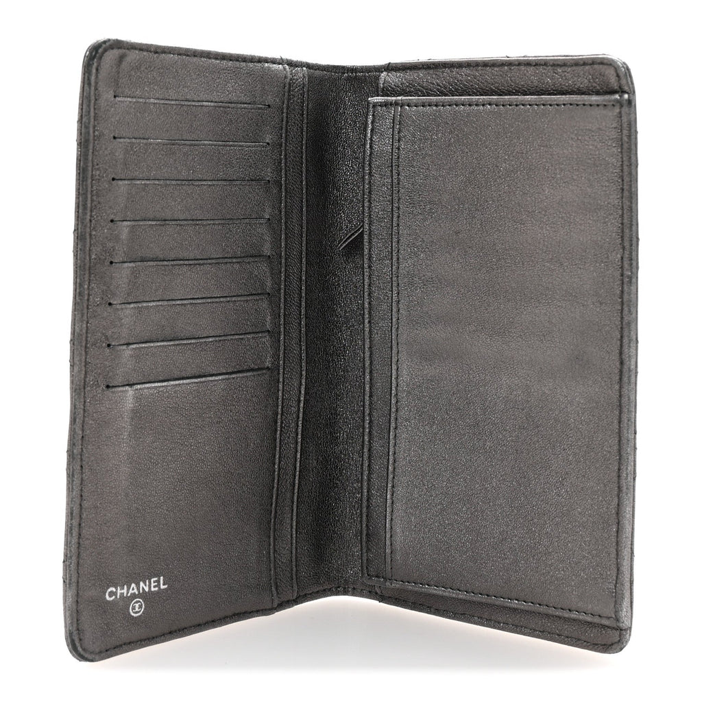 Metallic Aged Calfskin Quilted Reissue Yen Wallet Silver